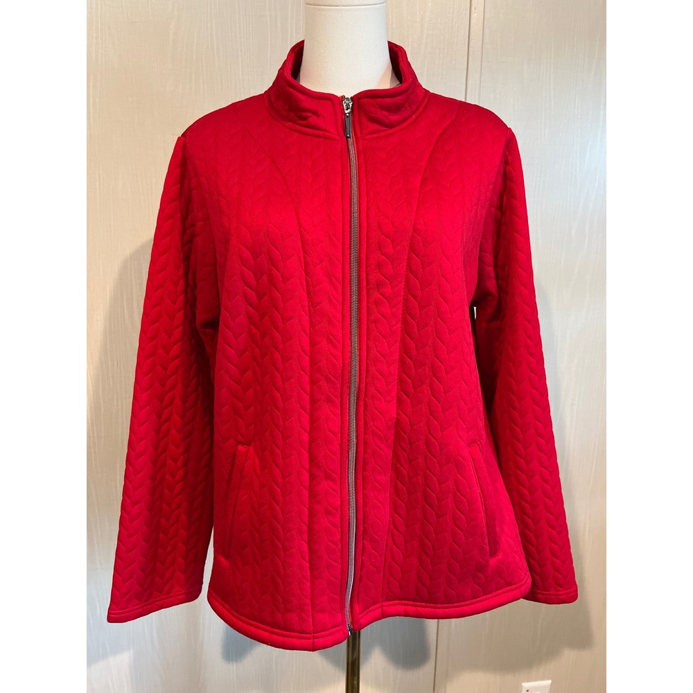 Onque Casual Red Quilted Full Zip Mock Neck Jacket XL